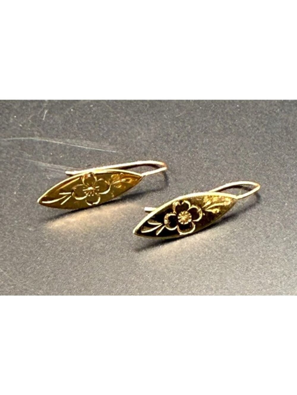 Napier Gold Tone Floral Drop Earrings Etched Vintage Style